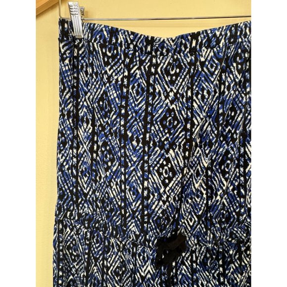 AMBIANCE Blue Tribal Design Elastic Waist Drawstring Strapless Jumpsuit Size L - Picture 3 of 12